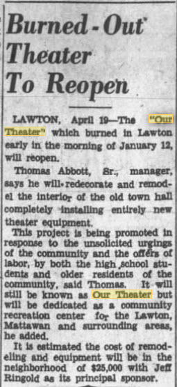 Our Theater - 19 Apr 1951 Article On Theater (newer photo)